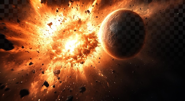 Planet with internal explosion on transparent background