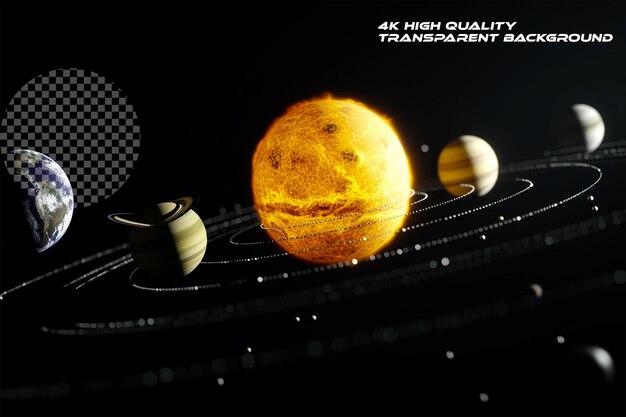 PSD planets revolve around the sun in the heliocentric system on transparent background