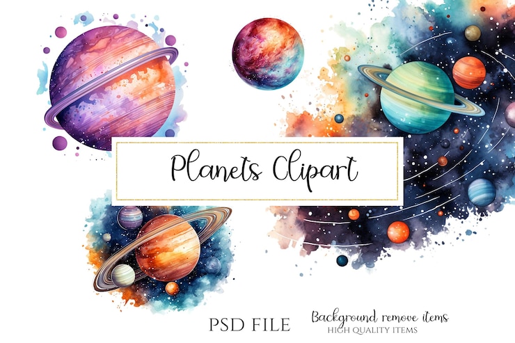 PSD planety i księżyc clipart galaktyka ilustracja universe