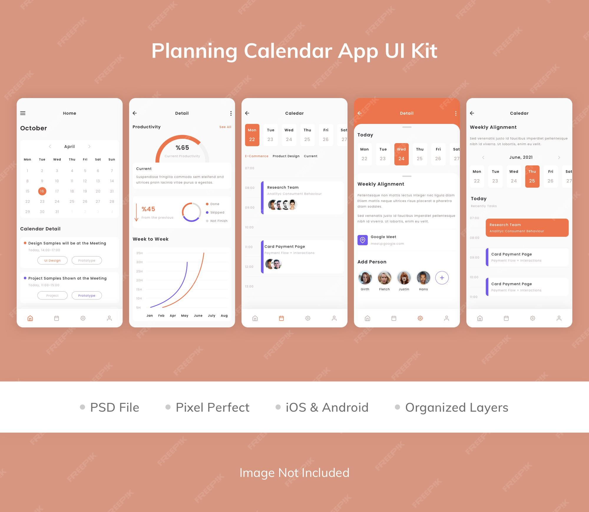 Premium PSD Planning Calendar App UI Kit Premium PSD Planning Calendar App UI Kit