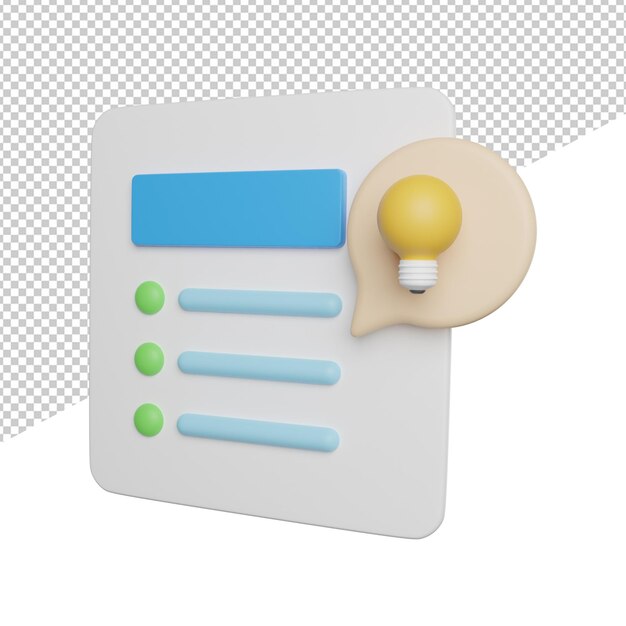 planning list idea side view 3d rendering icon illustration on transparent background