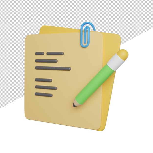 Planning notes goals side view 3d rendering icon illustration on transparent background