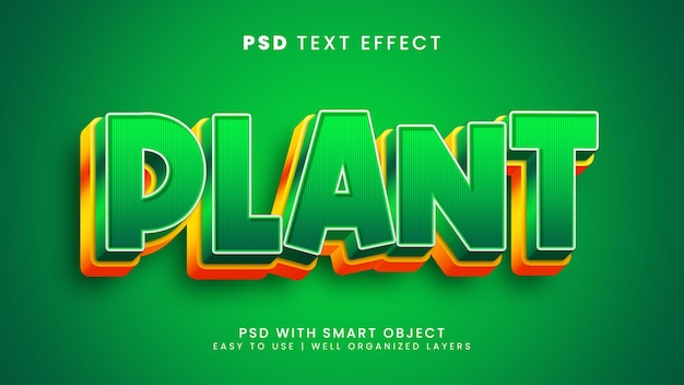 Растение 3d редактируемый текстовый эффект со стилем текста природы и листа
