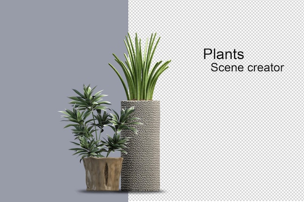 Plant art 3d mockup di piante d'appartamento incastonate in fiori