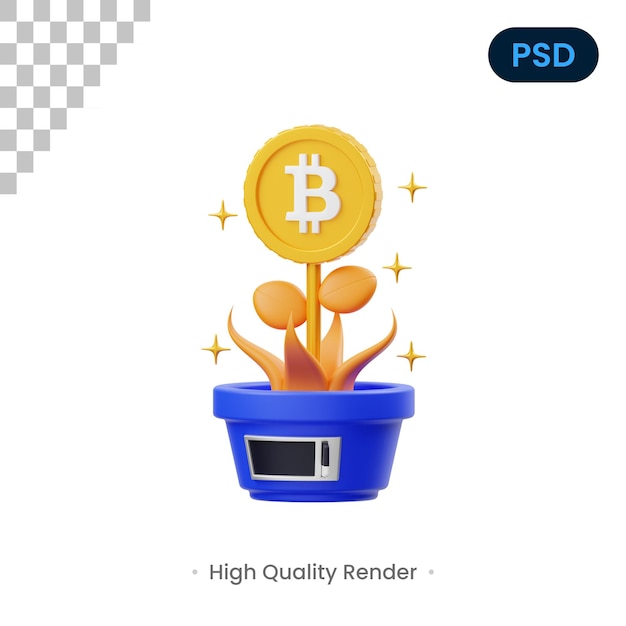 Pianta bitcoin 3d render illustrazione psd premium