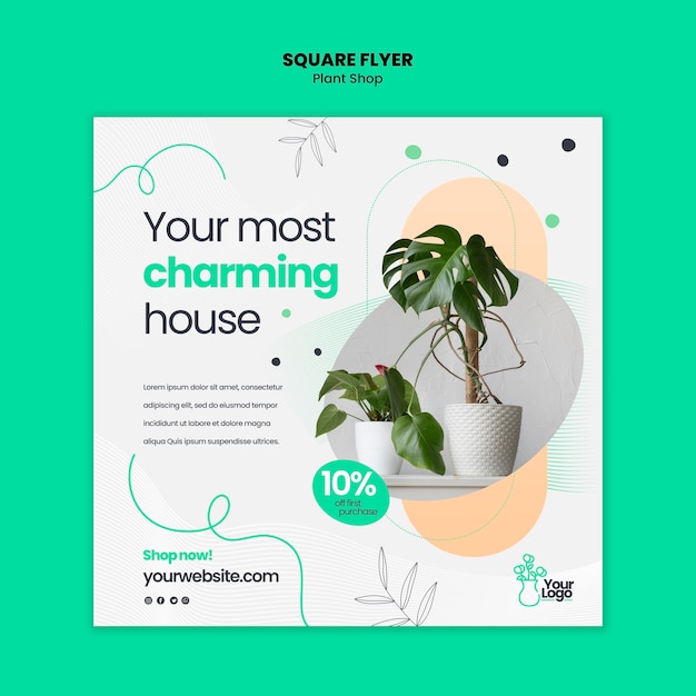 Plant care square flyer template