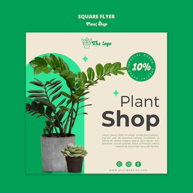 PSD plant care square flyer template