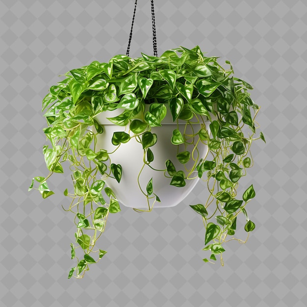 A plant hanging from a hook with a face on it