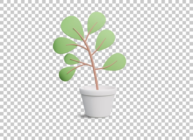 Растение в вазе милое 3d с прозрачным фоном