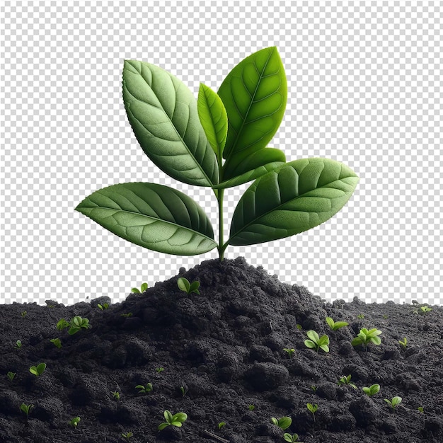 PSD una pianta sta crescendo nel suolo ed è contrassegnata da una foglia verde