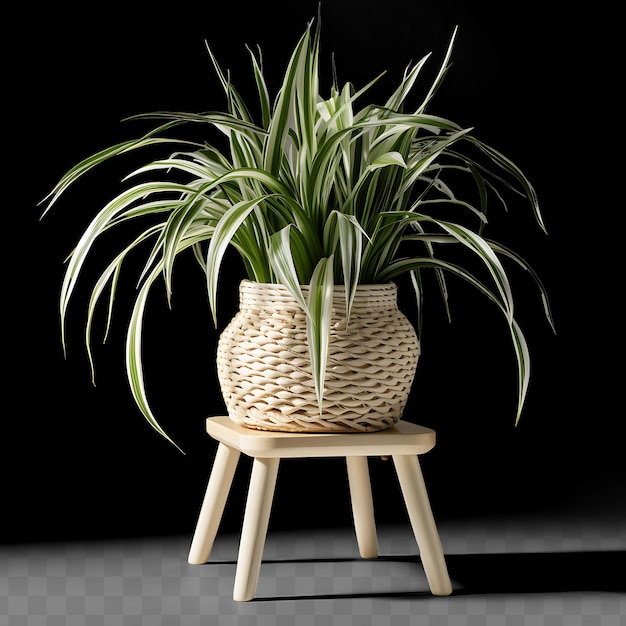 PSD a plant is on a stool in front of a black background