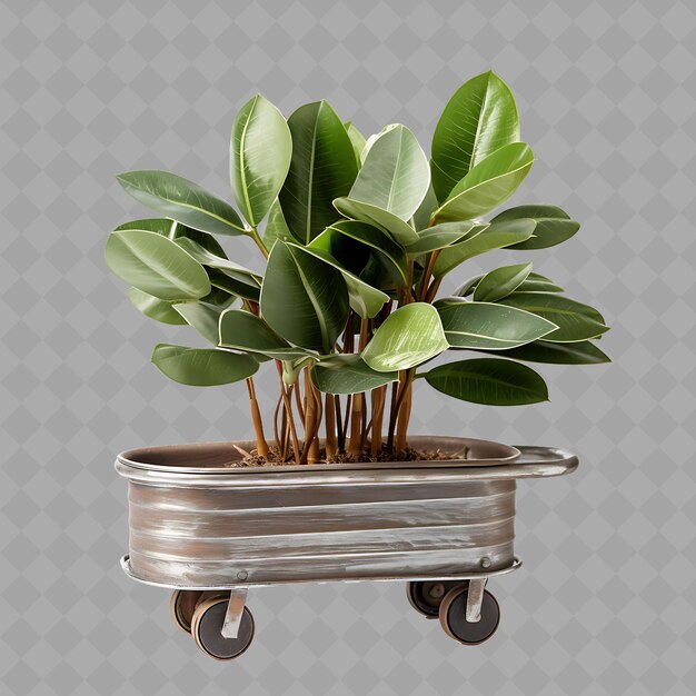 PSD a plant in a metal tray with a pot of green leaves