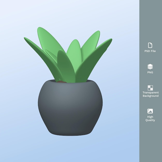 Plant on pot 3d illustration