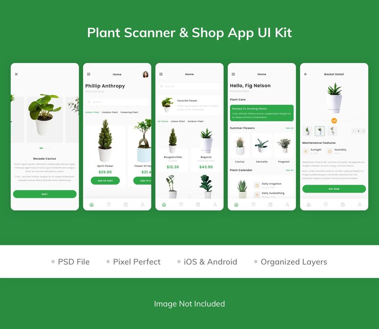 PSD plant scanner and shop app ui kit