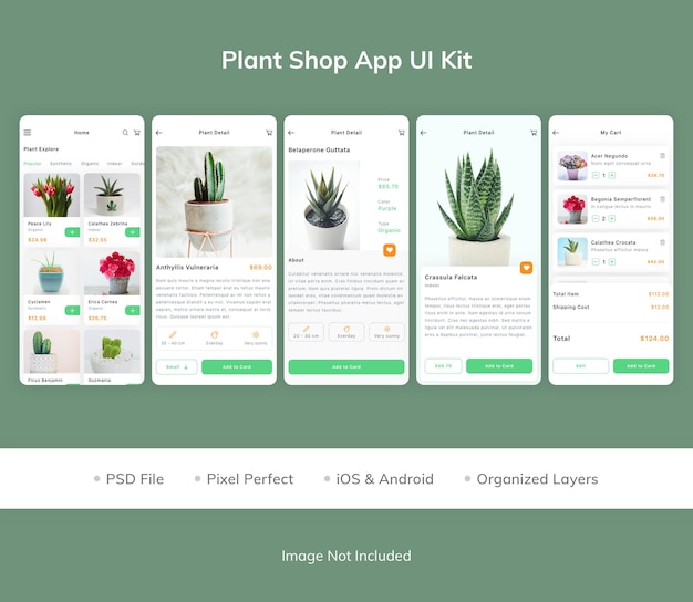 Комплект пользовательского интерфейса приложения plant shop