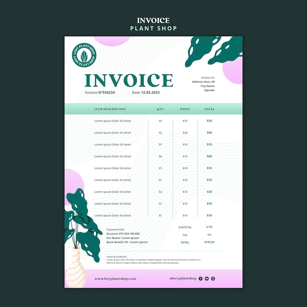 Plant shop invoice template