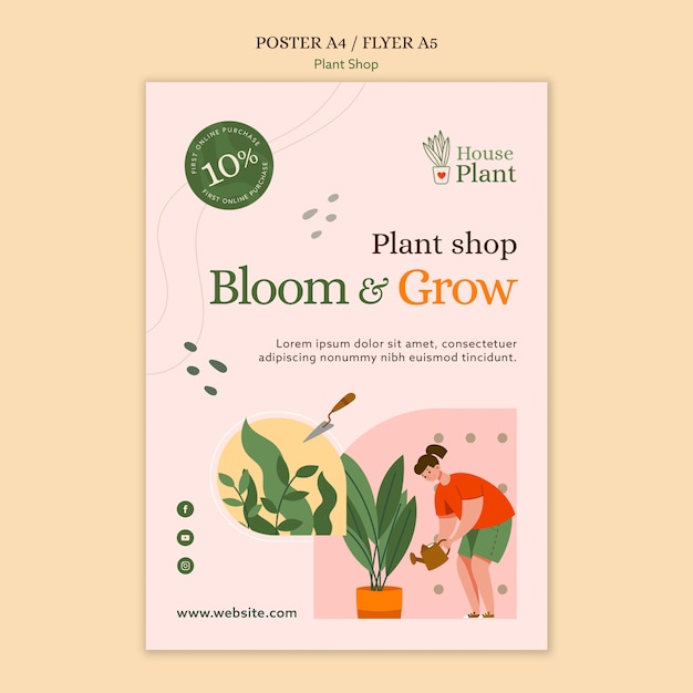 PSD modello di poster del negozio di piante
