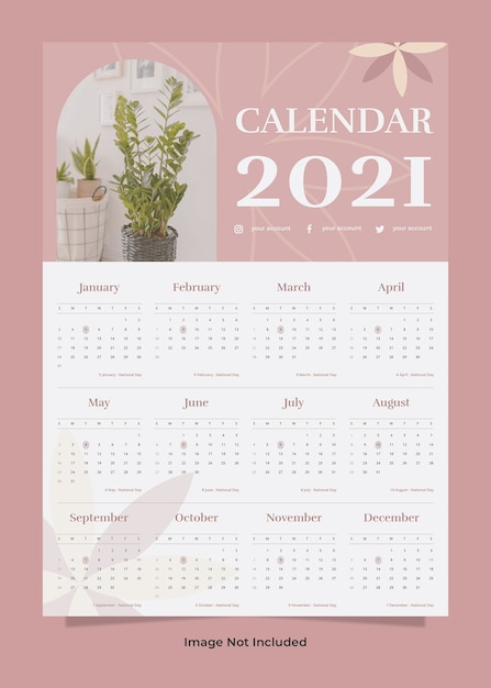 PSD plant wall calendar template