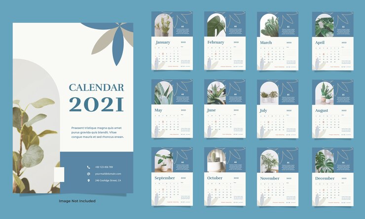 PSD 植物の壁掛けカレンダーテンプレート
