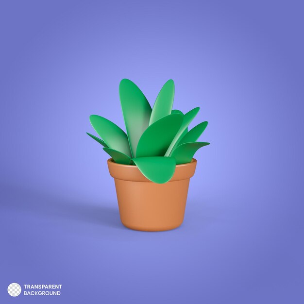 Plant with leaves in pot icon 3d render illustration