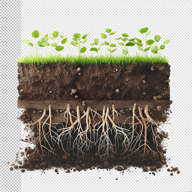 PSD plant with soil root zone cross section transparent background