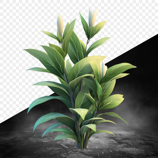 その真ん中に白い花がある植物