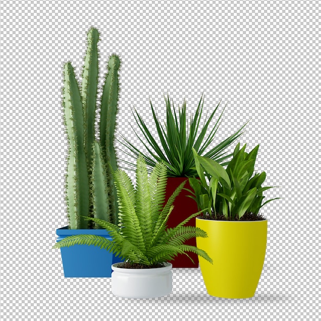 Planten in potten in 3D-rendering