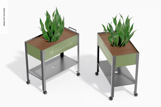 PSD planters with wheels mockup perspective