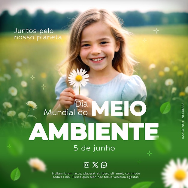 PSD plantilla psd para redes sociais e instagram do dia mundial do meio ambiente com uma menina que sust