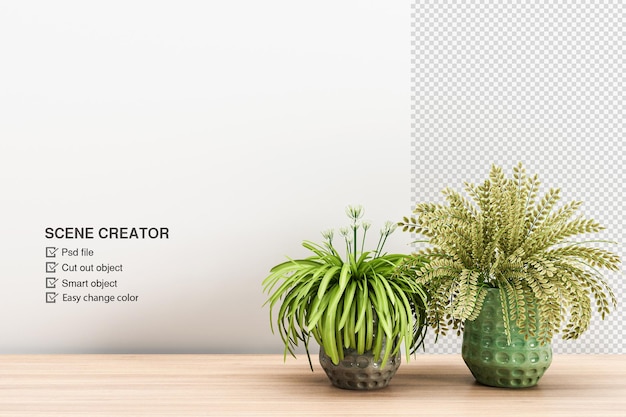 Plants on wooden floor design isolated