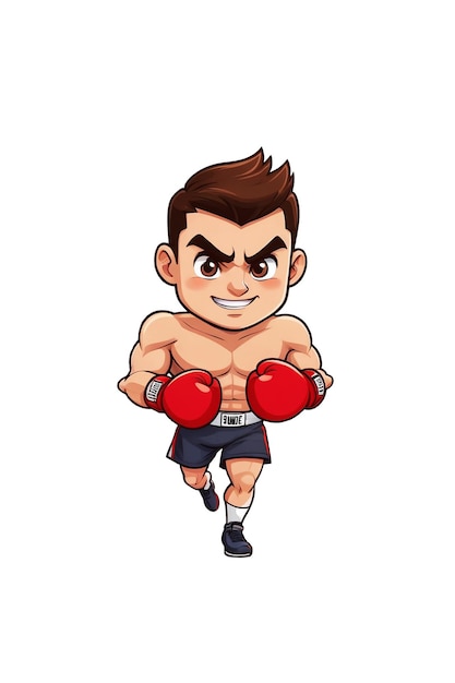 PSD płaska ilustracja sportowa w stylu kreskówki o uroczym bokserze