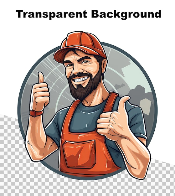 PSD płaska kolorowa ilustracja szczęśliwego pracownika na przezroczystym tle