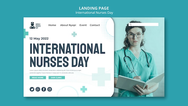 PSD płaska konstrukcja międzynarodowego szablonu strony docelowej dnia pielęgniarek