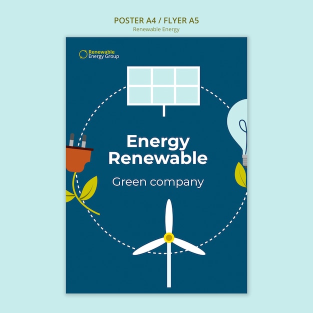 PSD płaska konstrukcja plakatu energii odnawialnej