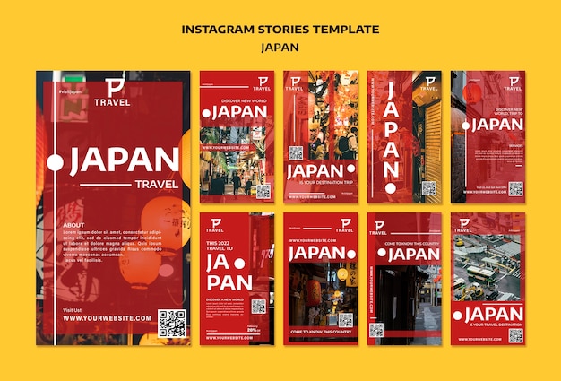 PSD płaska konstrukcja szablonu instagram historie japonia