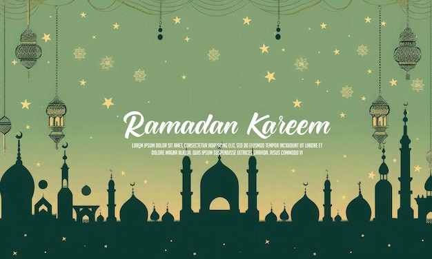 Płaski Projekt Ramadan Kareem Tło Z Latarnią I Meczetem