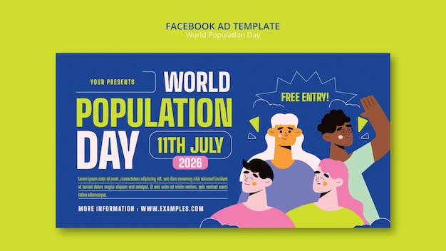 Płaski Szablon Facebook światowego Dnia Ludności