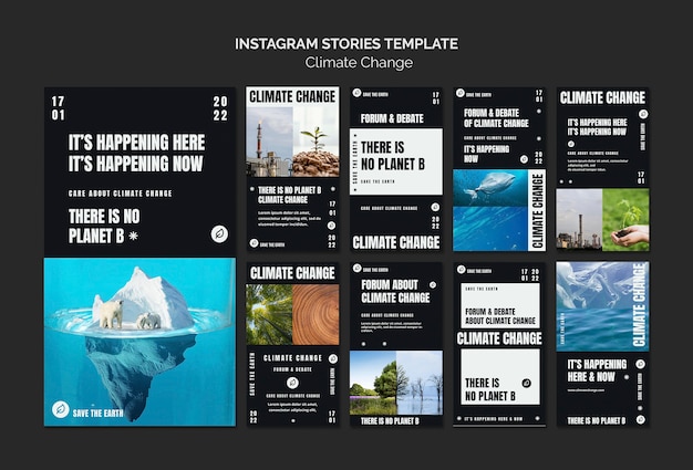 Płaski szablon historii zmian klimatu na instagramie