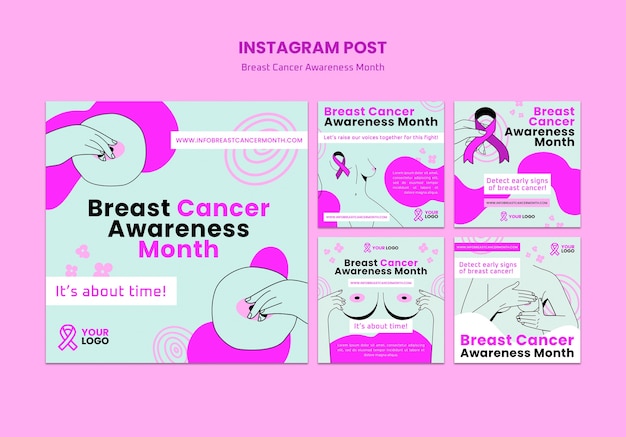 PSD płaski szablon miesiąca świadomości raka piersi