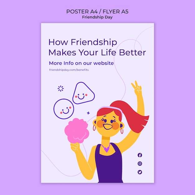 PSD płaski szablon plakatu dzień przyjaźni