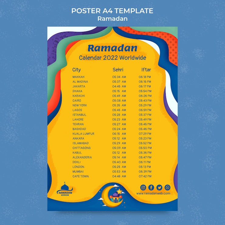 PSD płaski szablon plakatu ramadan