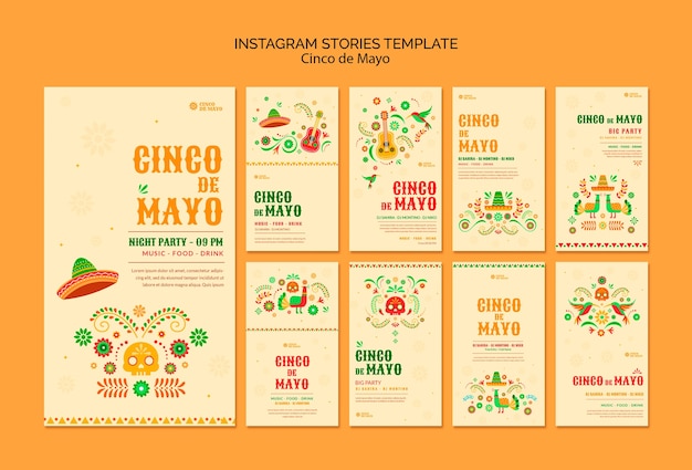 PSD płaskie historie cinco de mayo na instagramie