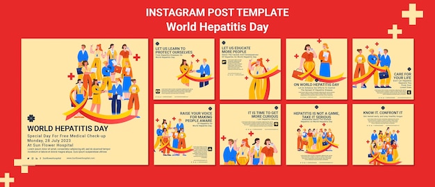 PSD płaskie posty na instagramie światowego dnia zapalenia wątroby