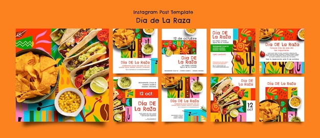 PSD płaskie posty na instagramie z okazji uroczystości día de la raza