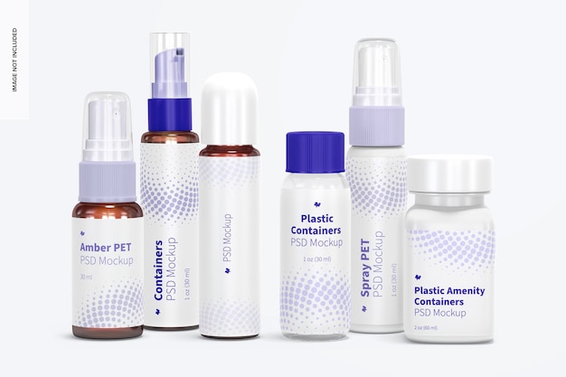 plastic amenity containers mockup, front view