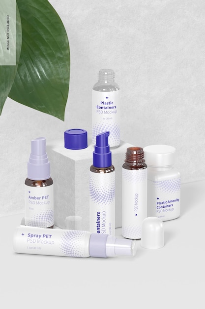 plastic amenity containers mockup