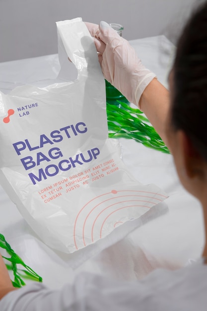 PSD plastic bag mockup with seaweed