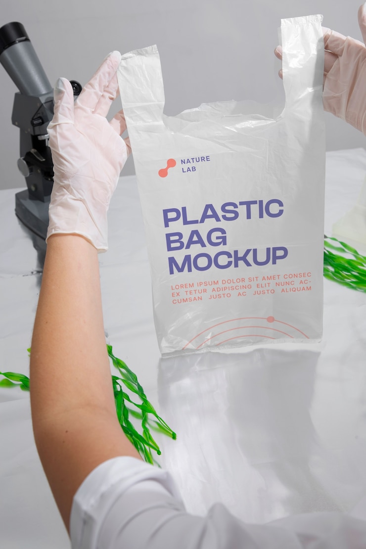 PSD plastic bag mockup with seaweed