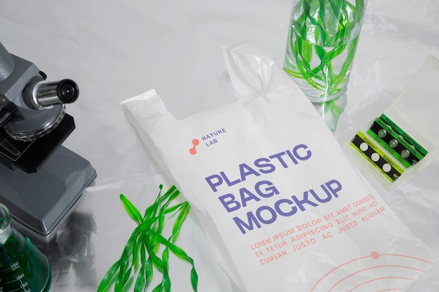 PSD mockup di sacchetto di plastica con alghe