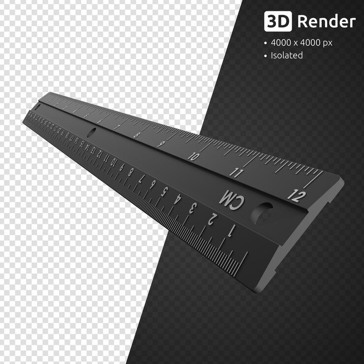 PSD plastic black ruler isolated